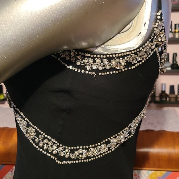 Basix II vintage silver beaded jewel dress flapper 100% silk vtg black 1920s - Picture 7 of 15
